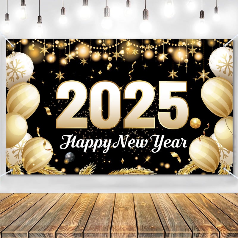 Zeptrix Happy New Year Banner 2025,70.8x43.3in Extra Large Size Happy New Year Backdrop New Years Decorations 2025 New Years Eve Party Supplies 2025 for Home Garden NYE Photo Booth Photoshoot Backdrop Favors - Image 1